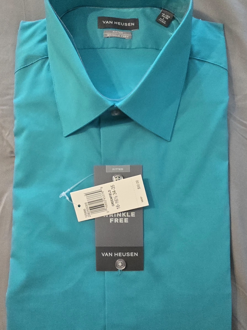 Van Heusen Men's Fitted Teal Dress Shirt - Wrinkle Free